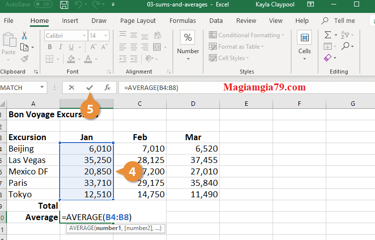 Hàm tính trung bình cộng trong Excel