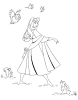 Princess Aurora dancing with animals coloring pages