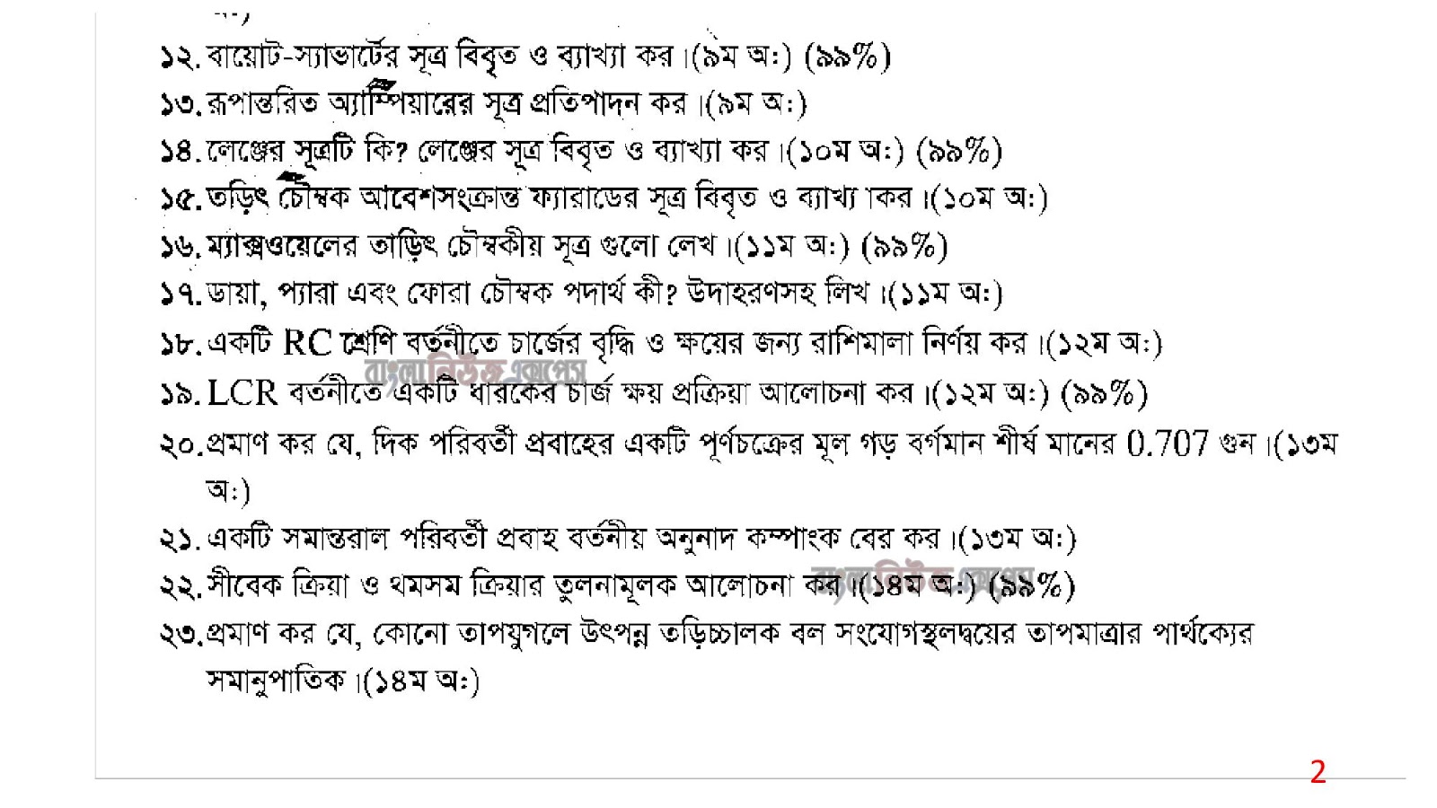 অনার্স ২য় বর্ষের সাজেশন 2022 বিষয়: তড়িৎবিদ্যা ও চুম্বকত্ব