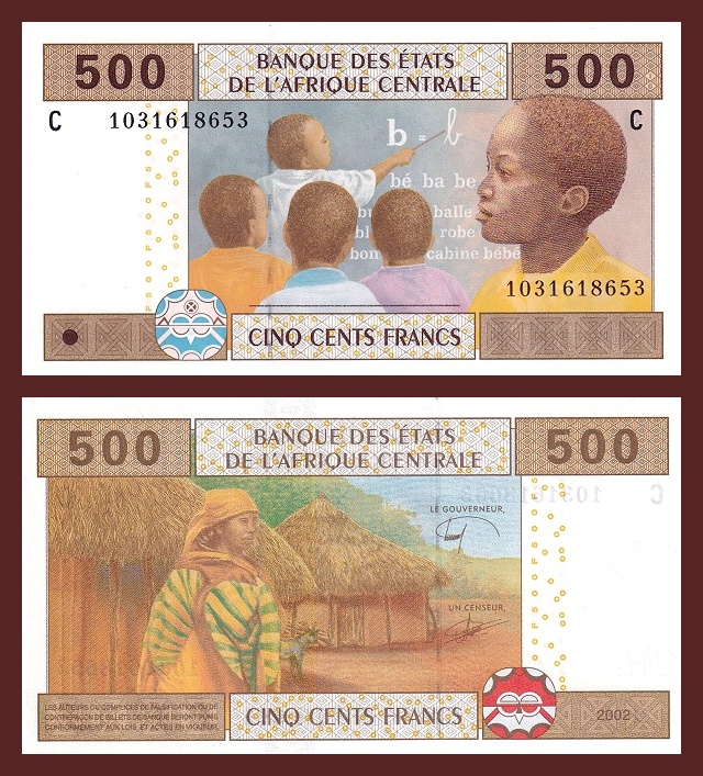 C2 CENTRAL AFRICAN STATES (CHAD) 500 FRANCS UNC 2002 (P-606C[e]) 
