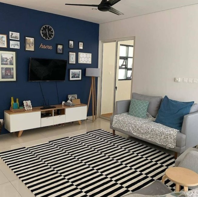 dark blue accent wall living room