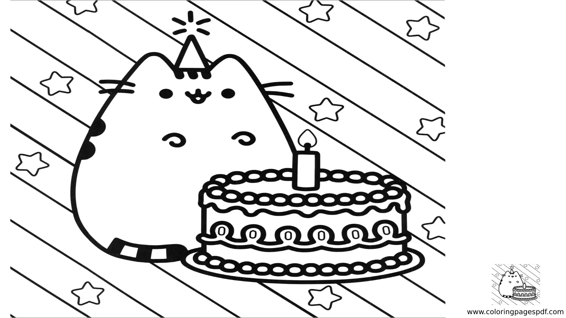 Coloring Pages Of Pusheen Celebrating Birthday