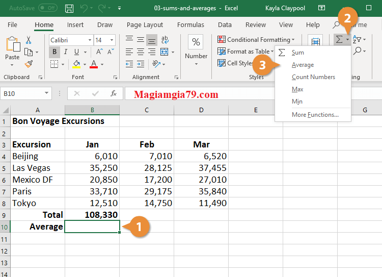 Cách tính trung bình cộng trong Excel