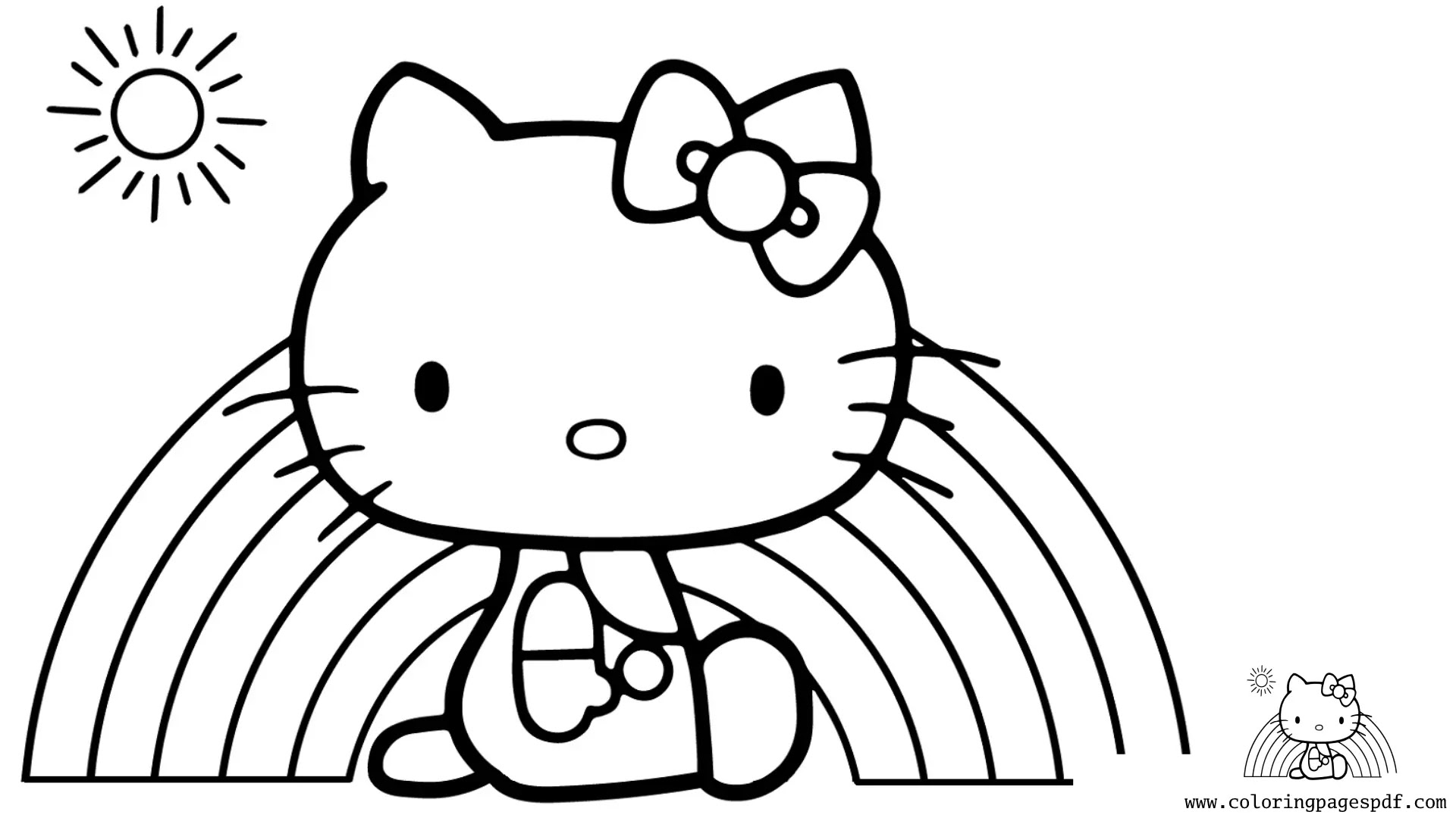 Coloring Pages Of Hello Kitty In Front Of A Rainbow