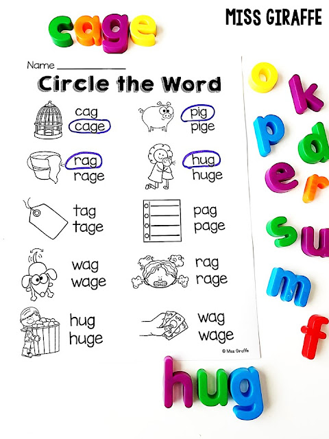 Circle the Word Hard and Soft G words worksheet