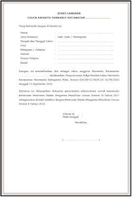 Form Format Surat Lamaran Panwaslu Kecamatan Pemilu Tahun 2024