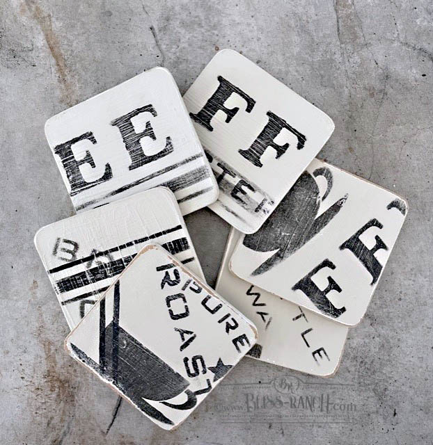 Recycled Coasters with Old Sign Stencils