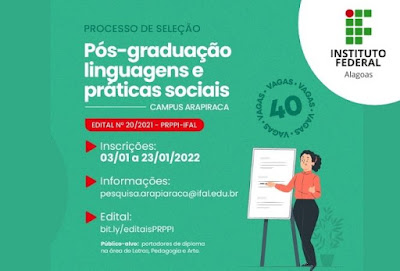 Ifal Arapiraca inicia processo seletivo de alunos para Especialização em Linguagem e Práticas Sociais 