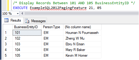 offset anf fetch with store procedure