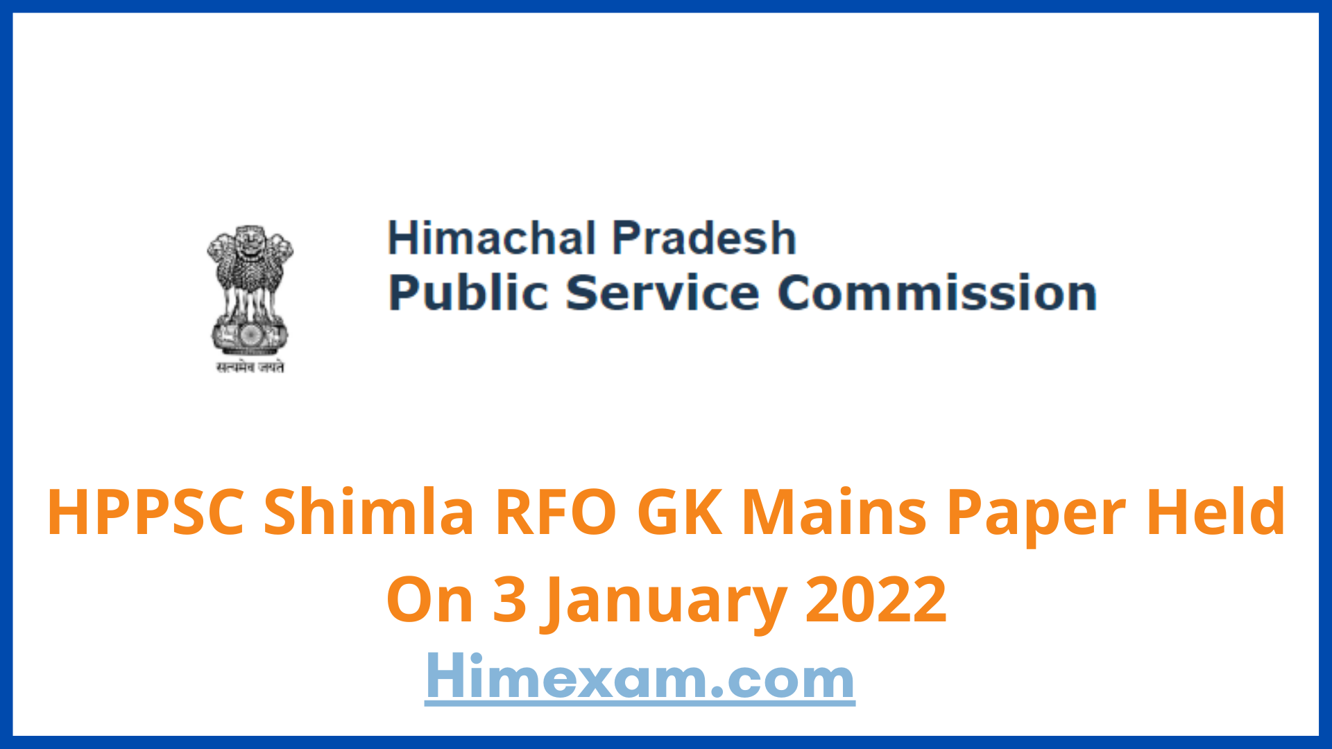 HPPSC Shimla RFO GK Mains Paper Held On 3 January 2022