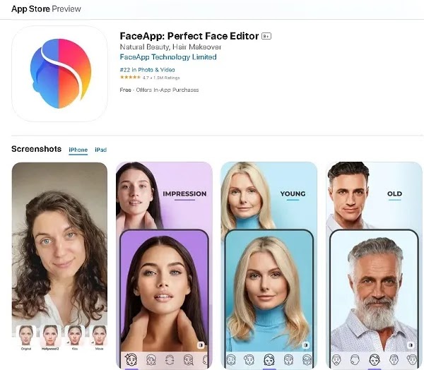 أفضل تطبيق مجاني لتعديل الوجوه على iPhone، FaceApp