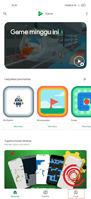 Kalian buka aplikasi Play Game lalu pilih menu Profil