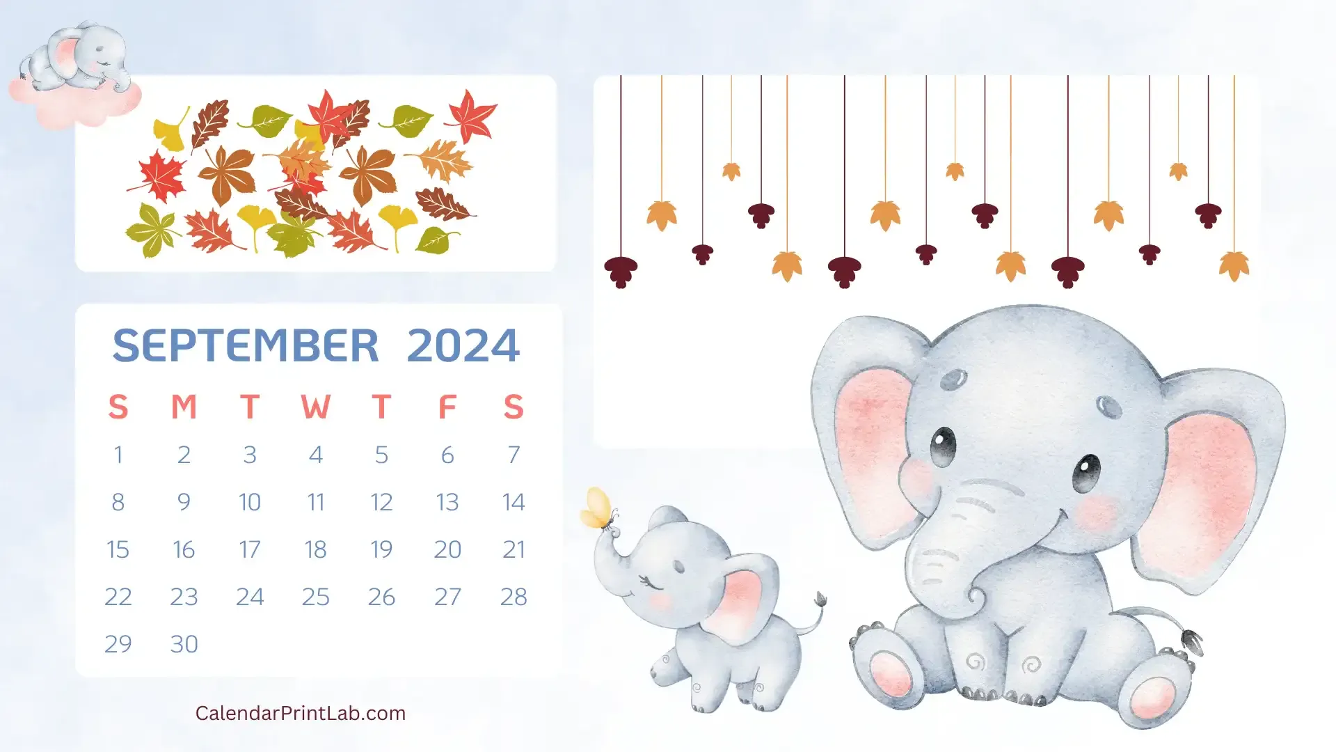 Cute Elephants September 2024 Calendar Wallpaper