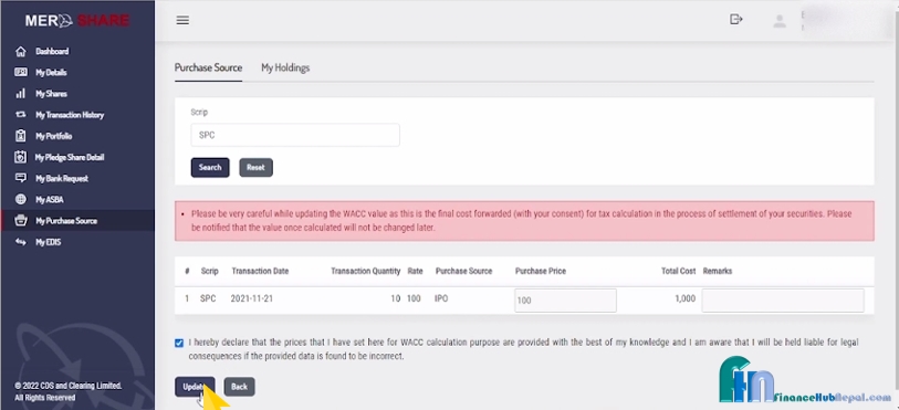 How to calculate WACC in Mero Share 3