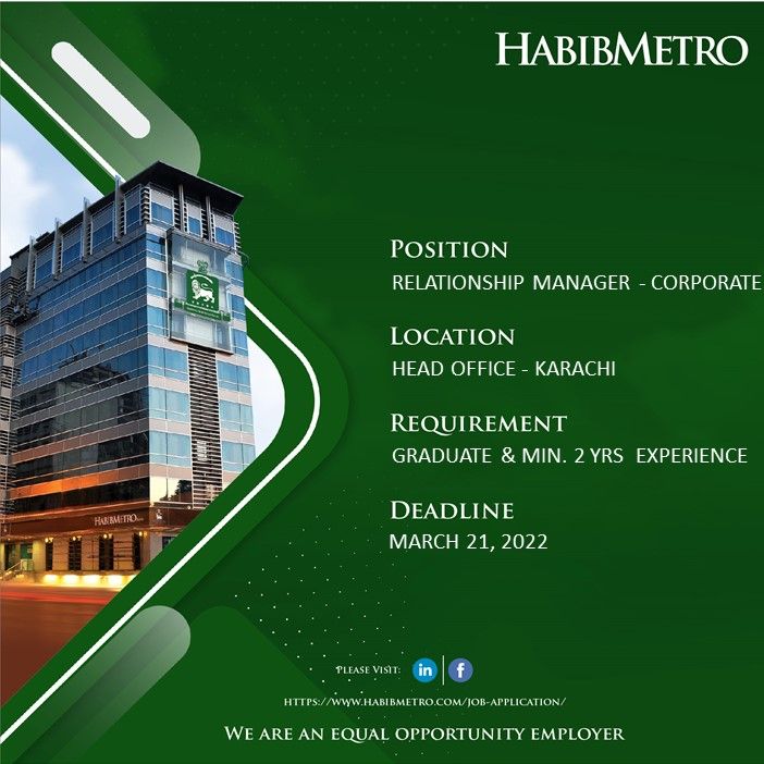 HABIB METRO Bank Jobs Relationship Manager Corporate - KHI
