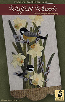 Daffodil Dazzle Wool Applique Wallhanging 8 1/2" x 15"