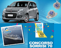 "Concorso Sorrisi 70" : vinci Fiat Panda Hybrid, Crociera Costa e Parure Polello in Oro e Diamanti