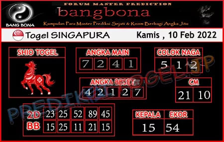 Prediksi Bangbona SGP Kamis 10 Februari 2022