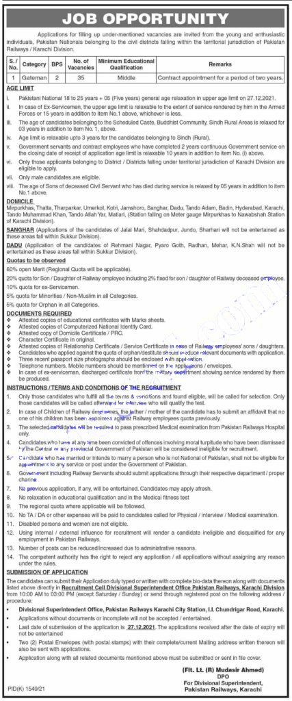 Pakistan Railways Jobs 2021 – Ministry of Railways jobs 2021