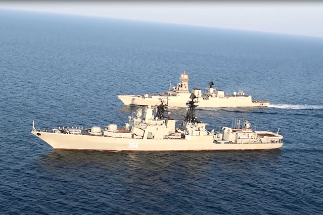 Indian Navy Destroyer INS Kochi takes part in joint exercise with Russian warships