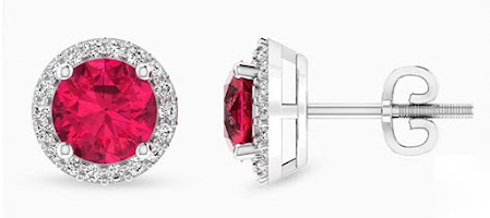 Men's Red Ruby Diamond Earrings