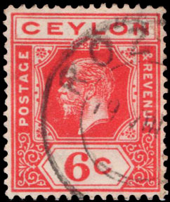 Ceylon Postage Stamp LK-309 King George V 6 cents 1911