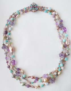 Purple and Green Necklace with Saphiret Clasp and Three Rows