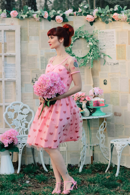 Magnolia Place Light Pink & Sparkling Hearts Dorothy Swing Dress from Unique Vintage