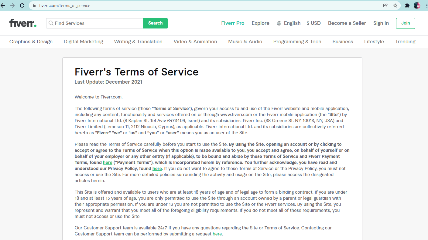 Fiverr's Terms of Service