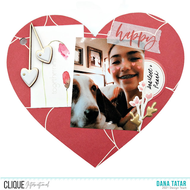 Chipboard Heart Album Page with Chipboard, Washi Tape, Die-Cut, and Sticker Embellishments