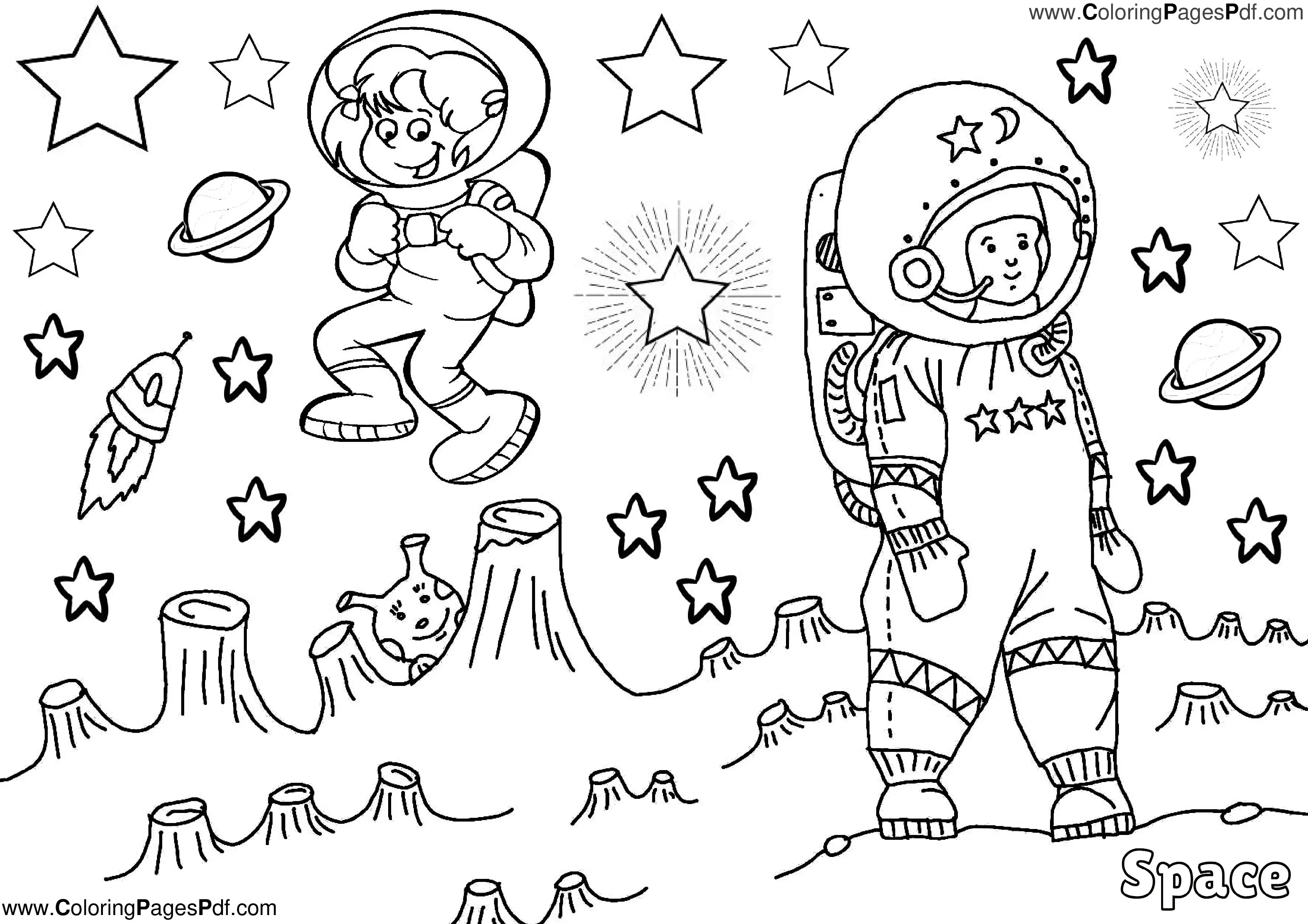 Space coloring pages for girls