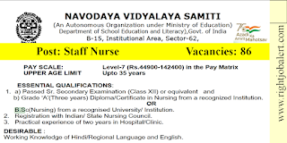 86 Staff Nurse Vacancies Navodaya Vidyalaya Samiti