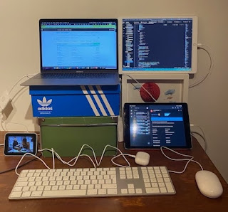 A multi-screen setup.