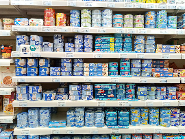 Tinned tuna in a French supermarket. Photo by Loire Valley Time Travel.