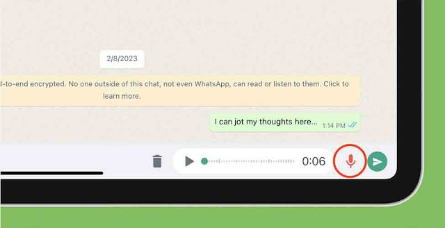 أرسل ملاحظة صوتية عبر WhatsApp على iPad