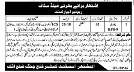 Revenue Department Fateh Jang Attock Patwari Jobs 2021 | Latest Job in Pakistan