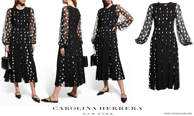 The Countess of Wessex wore Carolina Herrera Paneled Balloon-Sleeve Midi Dress