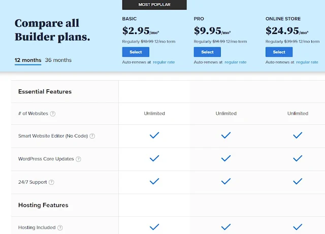 bluehost website builder plans