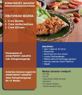 Lowongan Kerja Medan Januari 2022 di Ayam Penyet Jakarta