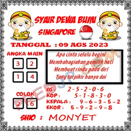 Prediksi Dewa Bumi Togel Singapura Rabu 09 Agustus 2023