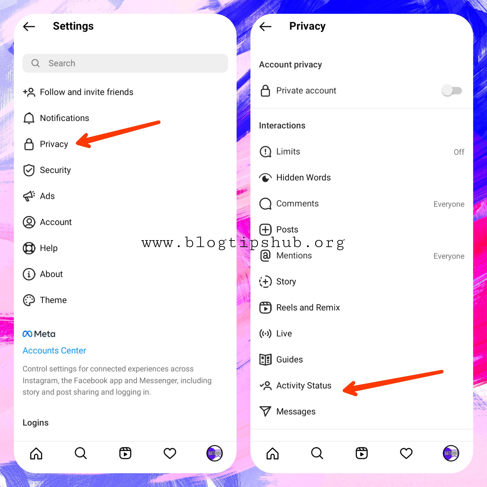 Instagram settings and privacy option