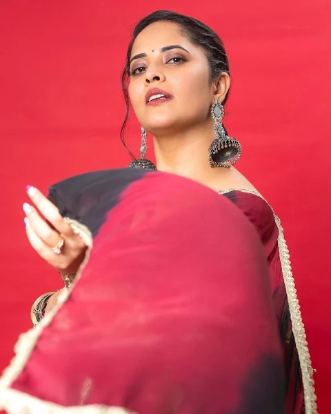 Anasuya Bharadwaj pretty in transparent half saree