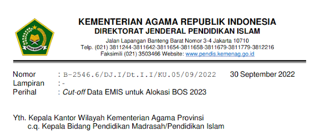 Cut-off Data EMIS untuk Alokasi BOS 2023