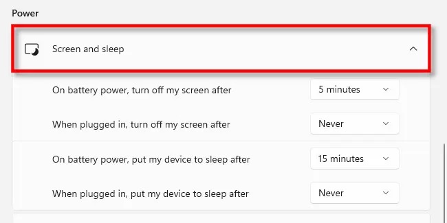 screen and sleep option windows 11