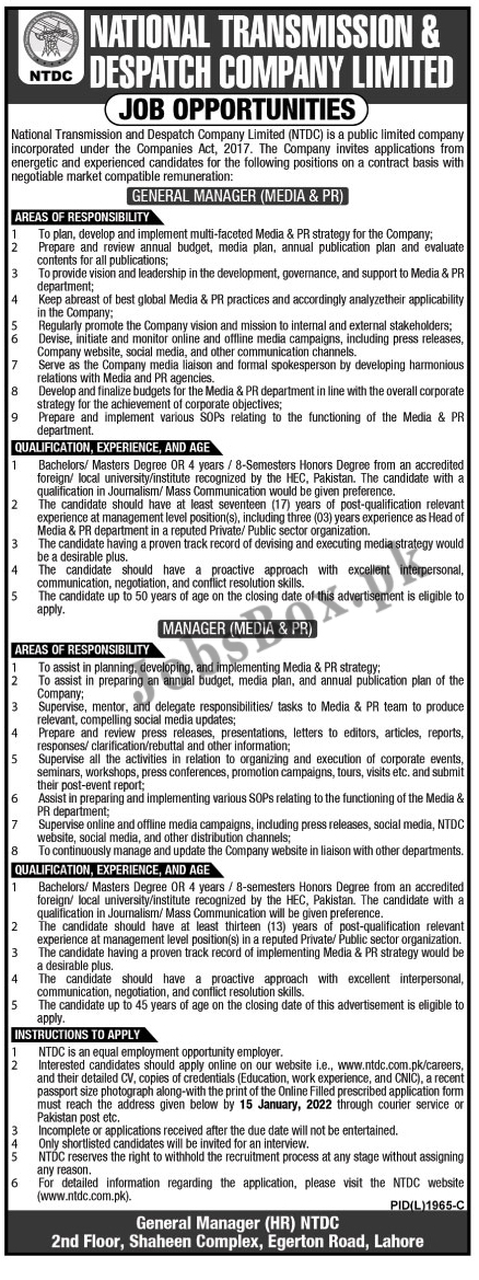 National Transmission & Despatch Company NTDC Jobs 2022