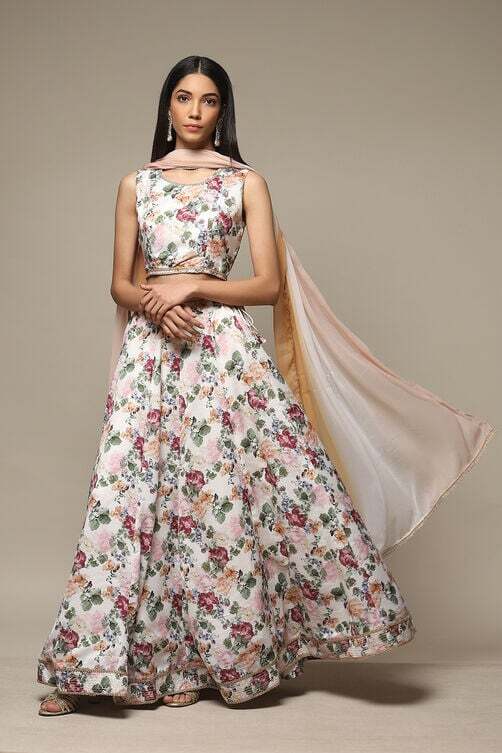 OFF WHITE COTTON BLEND LEHENGA SET