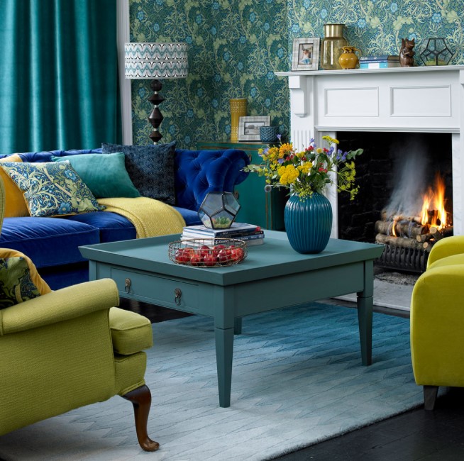 blue and green color scheme living room