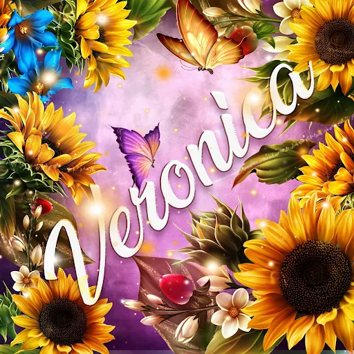 imágen con el nombre virginia con fondo de girasoles y mariposas para descargar gratis