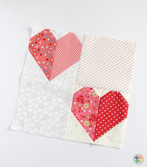 Build A Heart Quilt Block tutorial A scrappy heart quilt block pattern
