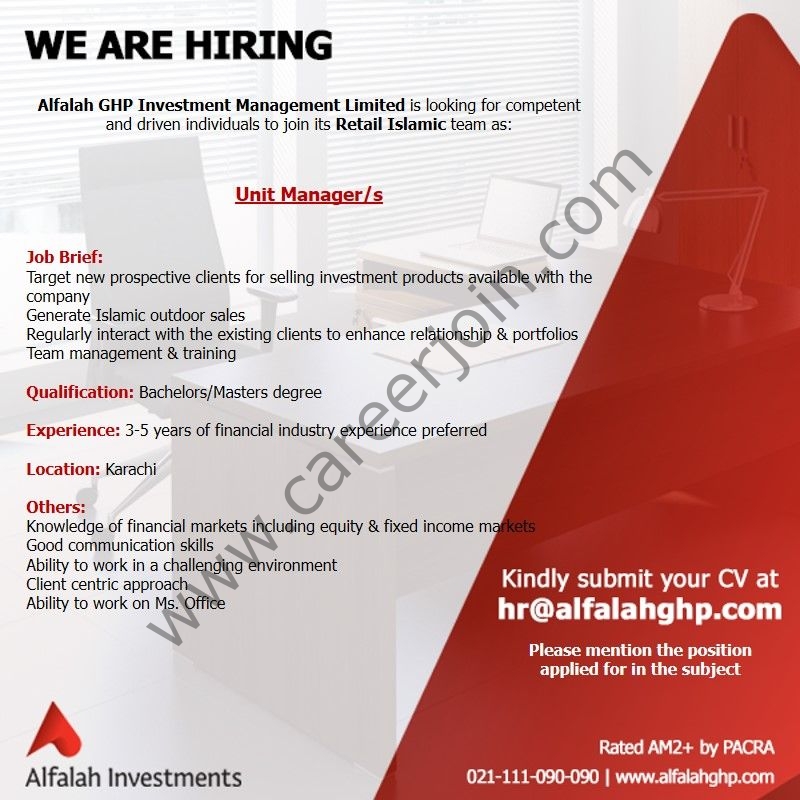 Alfalah GHP Investment Management Ltd Jobs October 2021